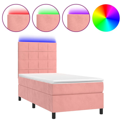Letto a Molle con Materasso e LED Rosa 100x200 cm in Velluto - homemem39