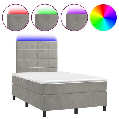Letto a Molle Materasso e LED Grigio Chiaro 120x200 cm Velluto | homemem39