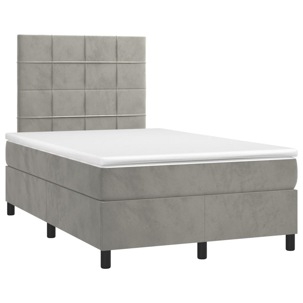 Letto a Molle Materasso e LED Grigio Chiaro 120x200 cm Velluto | homemem39