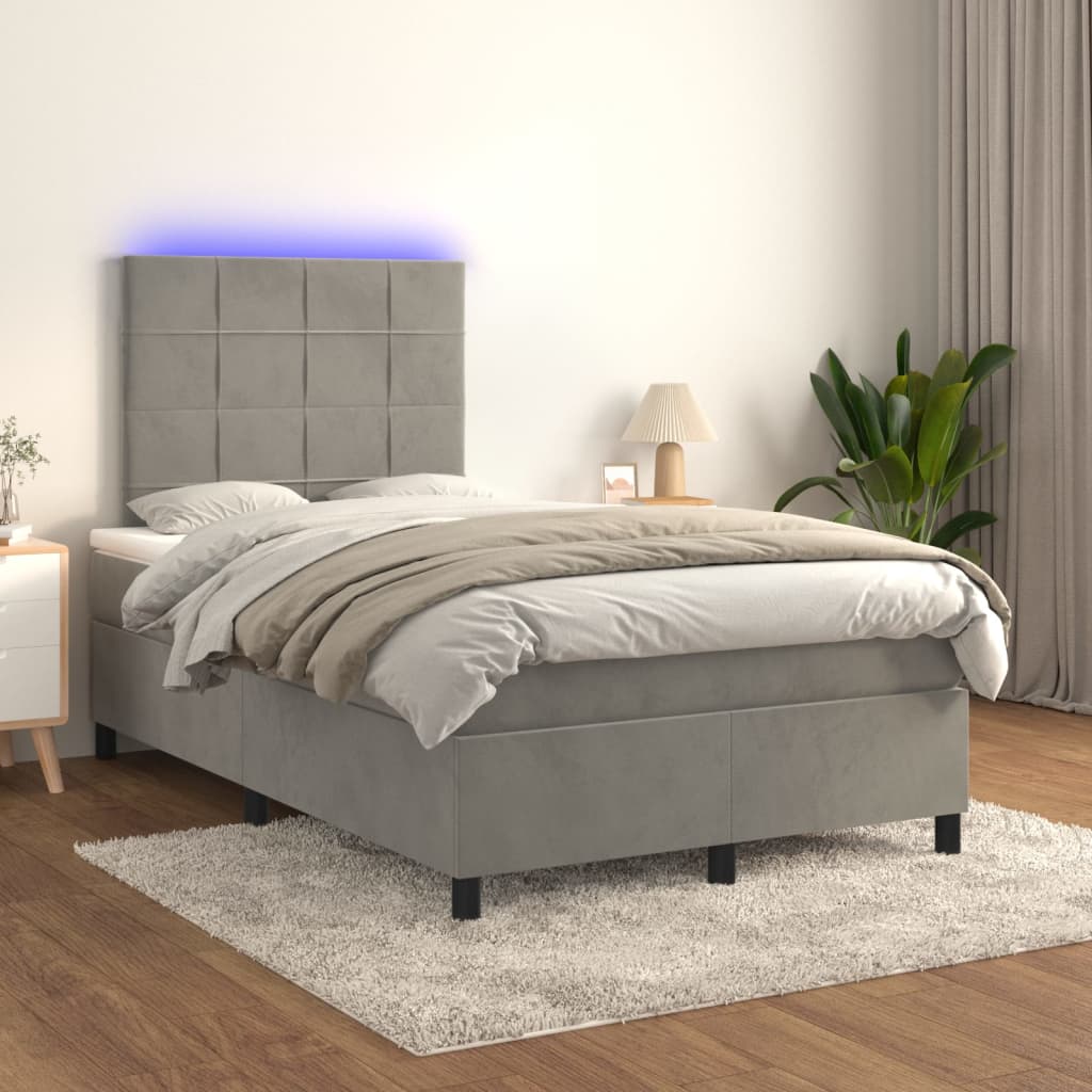 Letto a Molle Materasso e LED Grigio Chiaro 120x200 cm Velluto | homemem39