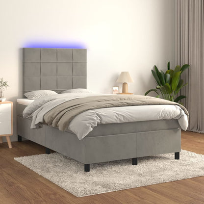 Letto a Molle Materasso e LED Grigio Chiaro 120x200 cm Velluto | homemem39