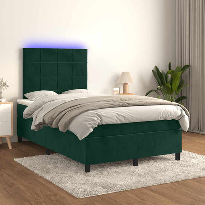 Letto a Molle con Materasso e LED Verde Scuro 120x200cm Velluto | homemem39