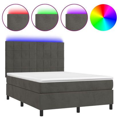 Letto a Molle con Materasso e LED Grigio Scuro 140x190 cm | homemem39