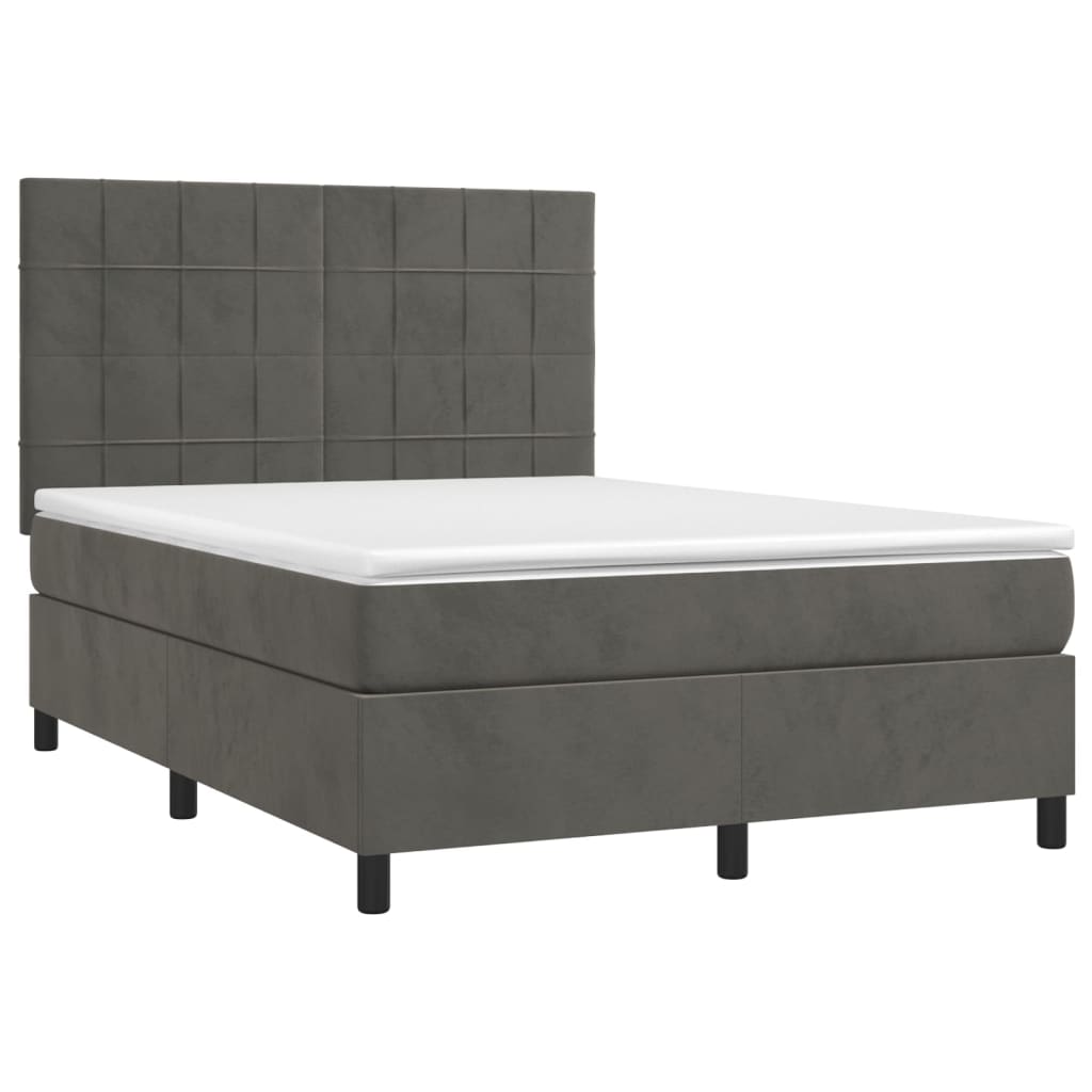Letto a Molle con Materasso e LED Grigio Scuro 140x190 cm | homemem39