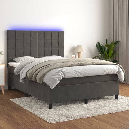 Letto a Molle con Materasso e LED Grigio Scuro 140x190 cm | homemem39