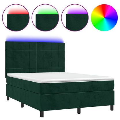 Letto a Molle con Materasso e LED Verde Scuro 140x190cm Velluto | homemem39