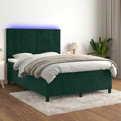 Letto a Molle con Materasso e LED Verde Scuro 140x190cm Velluto | homemem39