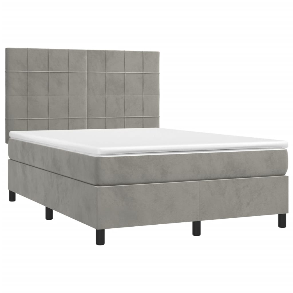 Letto a Molle Materasso e LED Grigio Chiaro 140x200 cm Velluto - homemem39