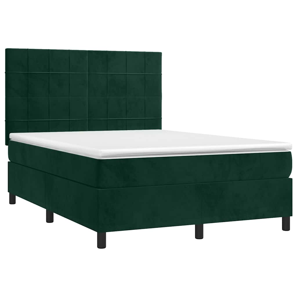 Letto a Molle con Materasso e LED Verde Scuro 140x200cm Velluto | homemem39
