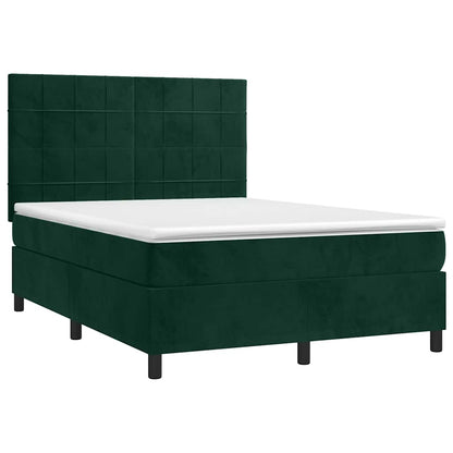 Letto a Molle con Materasso e LED Verde Scuro 140x200cm Velluto | homemem39