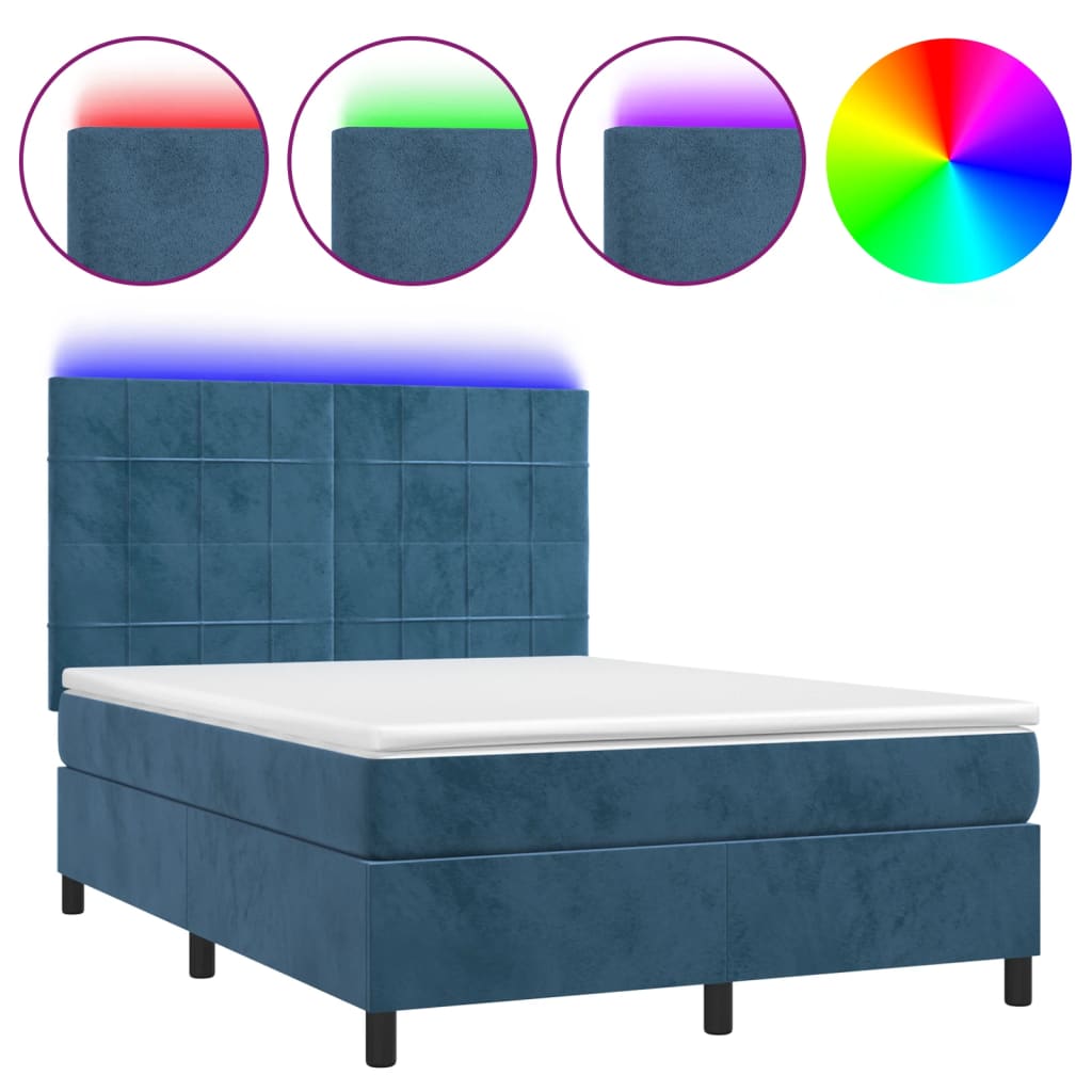 Letto a Molle con Materasso e LED Blu Scuro 140x200 cm - homemem39
