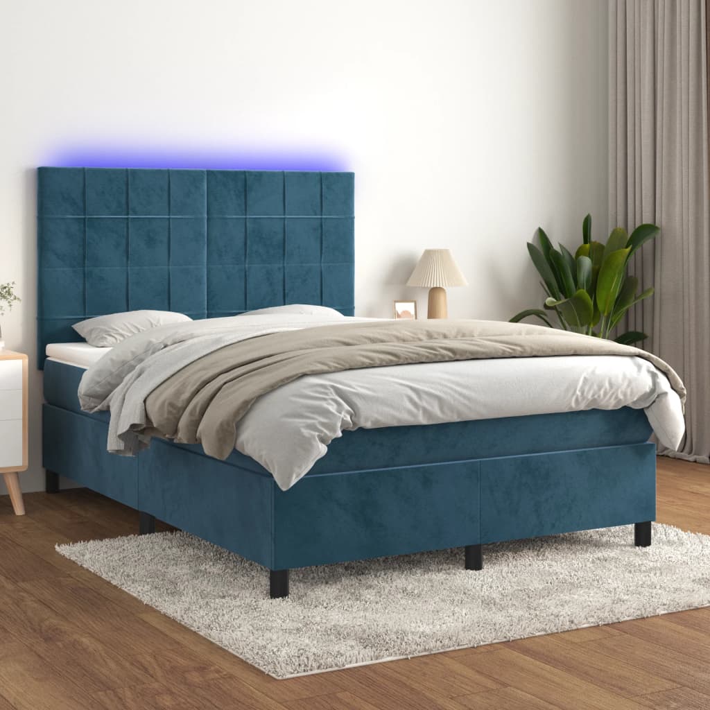 Letto a Molle con Materasso e LED Blu Scuro 140x200 cm - homemem39