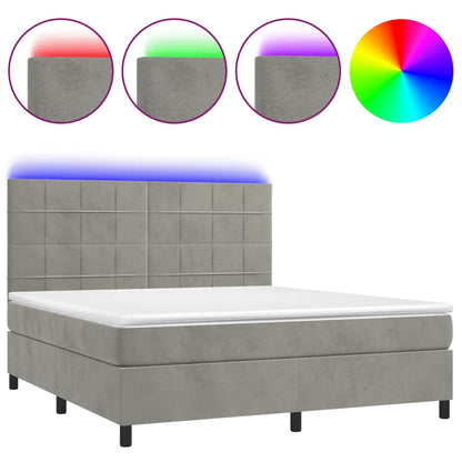 Letto a Molle Materasso e LED Grigio Chiaro 160x200 cm Velluto - homemem39
