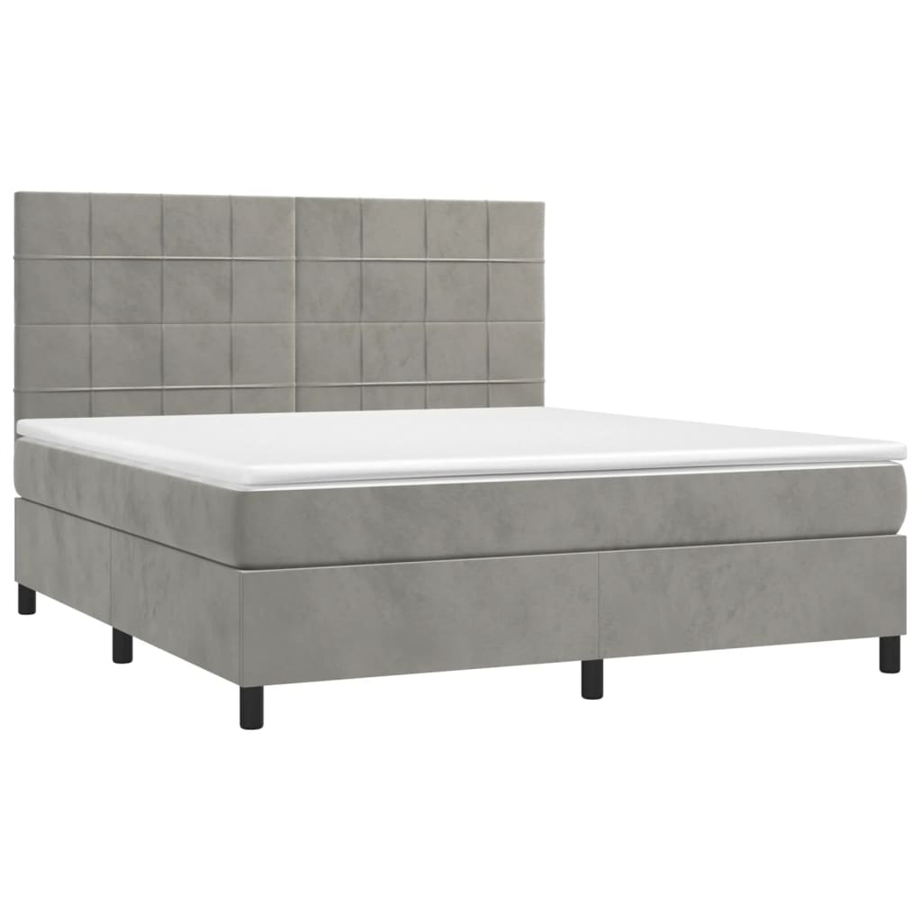 Letto a Molle Materasso e LED Grigio Chiaro 160x200 cm Velluto - homemem39