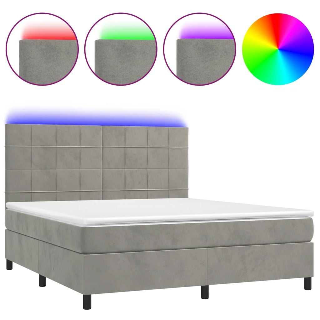 Letto a Molle Materasso e LED Grigio Chiaro 180x200 cm Velluto - homemem39