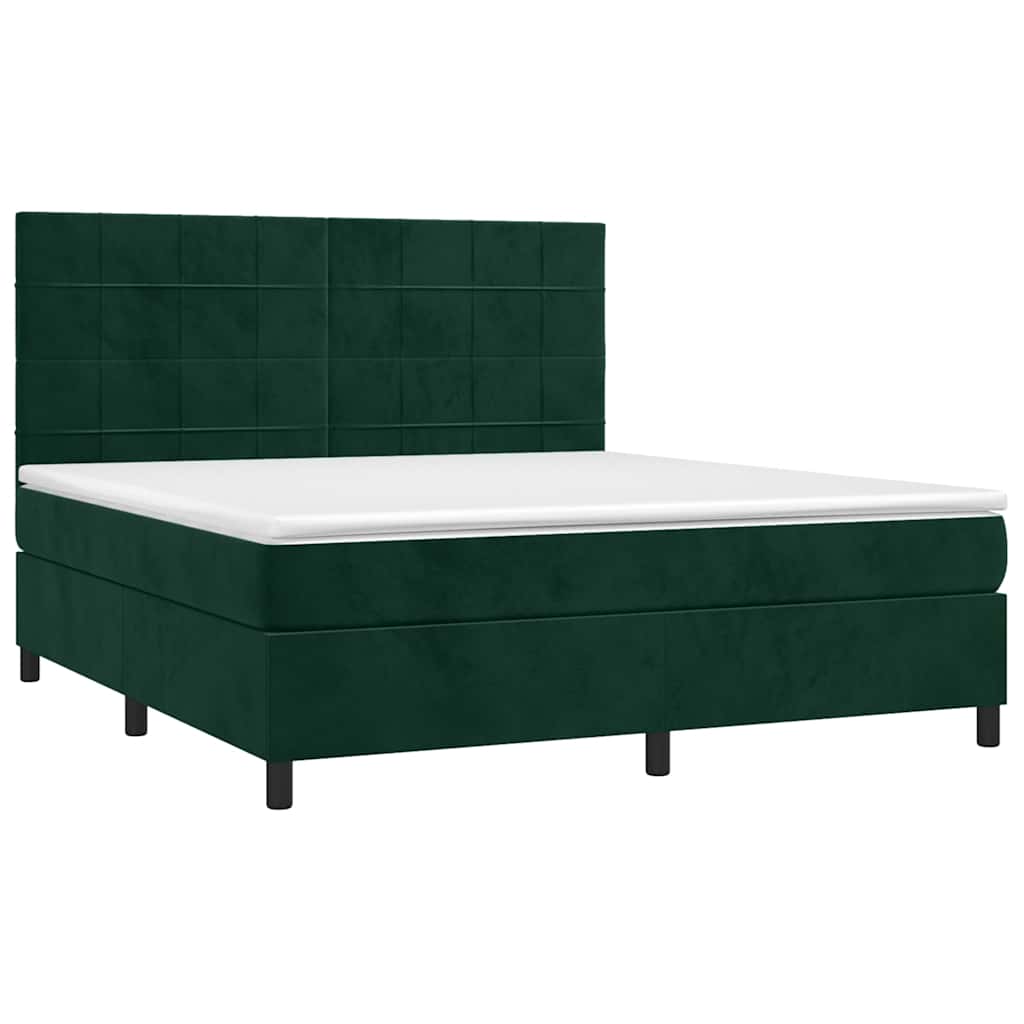 Letto a Molle con Materasso e LED Verde Scuro 180x200cm Velluto | homemem39