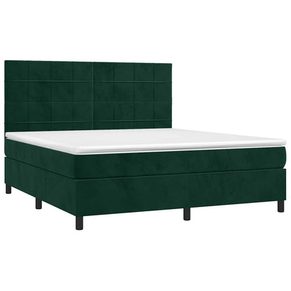 Letto a Molle con Materasso e LED Verde Scuro 180x200cm Velluto | homemem39