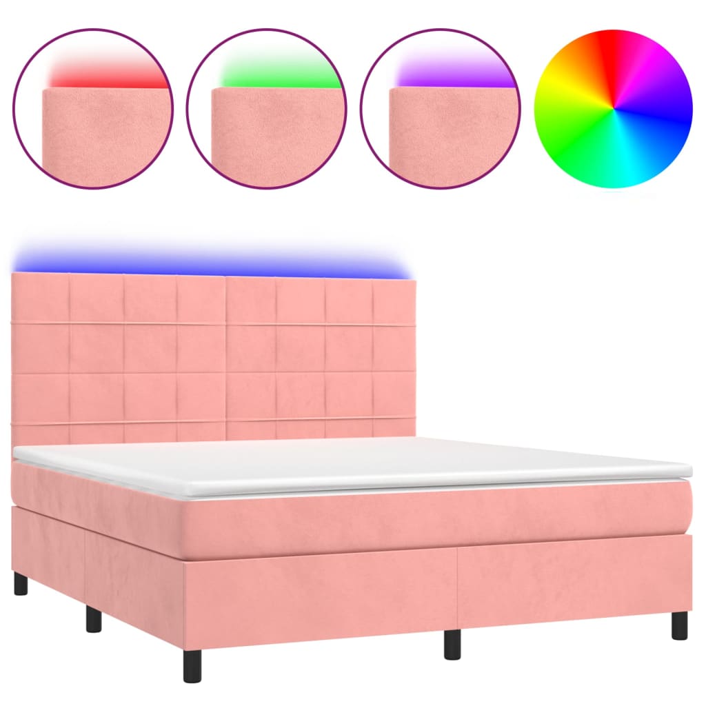 Letto a Molle con Materasso e LED Rosa 180x200 cm in Velluto