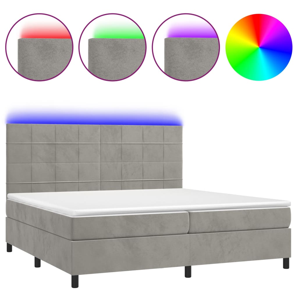 Letto a Molle Materasso e LED Grigio Chiaro 200x200 cm Velluto | homemem39