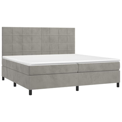 Letto a Molle Materasso e LED Grigio Chiaro 200x200 cm Velluto | homemem39