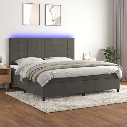 Letto a Molle con Materasso e LED Grigio Scuro 200x200 cm - homemem39