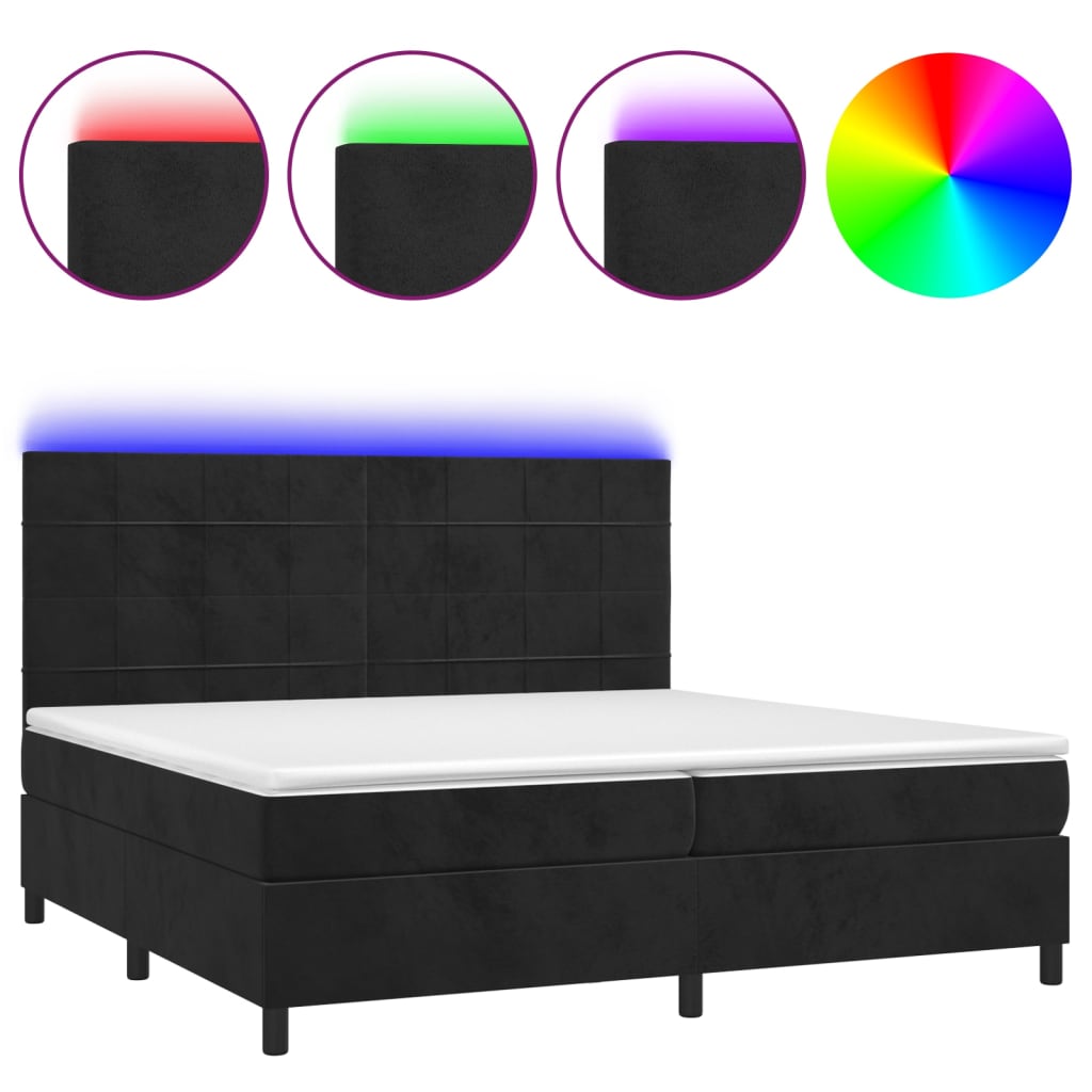 Letto a Molle con Materasso e LED Nero 200x200 cm in Velluto | homemem39