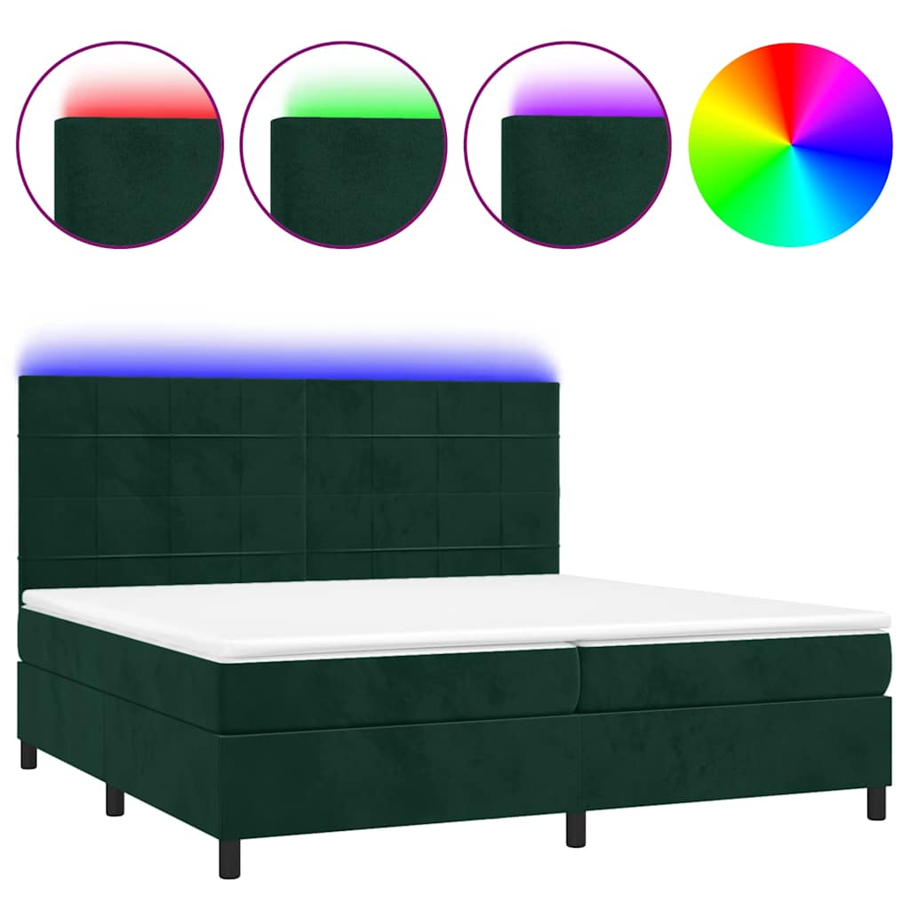 Letto a Molle con Materasso e LED Verde Scuro 200x200cm Velluto | homemem39