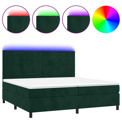 Letto a Molle con Materasso e LED Verde Scuro 200x200cm Velluto | homemem39