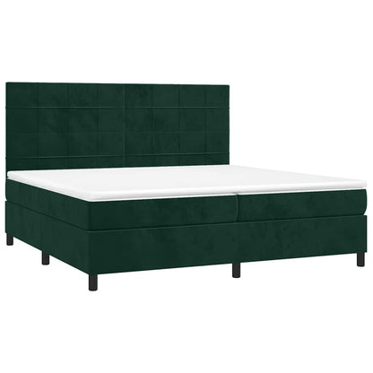 Letto a Molle con Materasso e LED Verde Scuro 200x200cm Velluto | homemem39