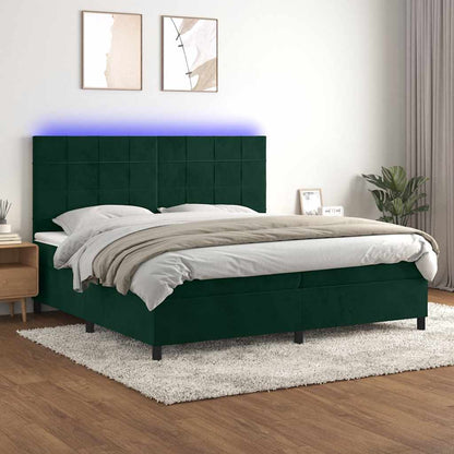 Letto a Molle con Materasso e LED Verde Scuro 200x200cm Velluto | homemem39
