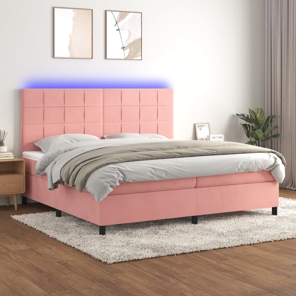 Letto a Molle con Materasso e LED Rosa 200x200 cm in Velluto - homemem39