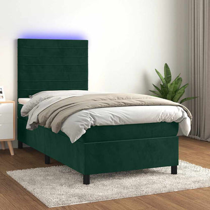 Letto a Molle con Materasso e LED Verde Scuro 80x200cm Velluto | homemem39