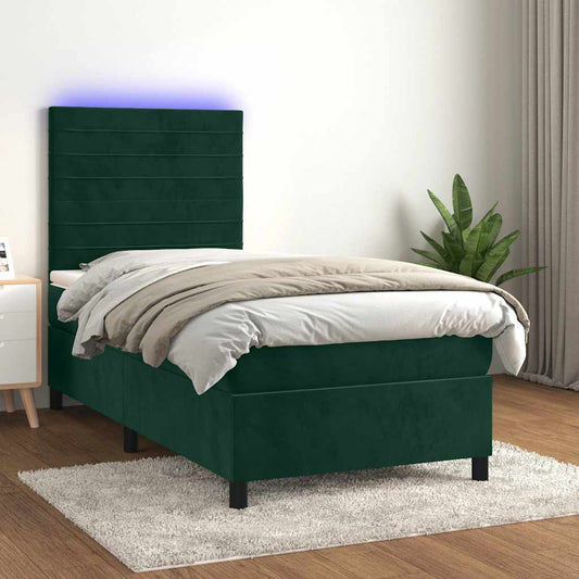 Letto a Molle con Materasso e LED Verde Scuro 80x200cm Velluto
