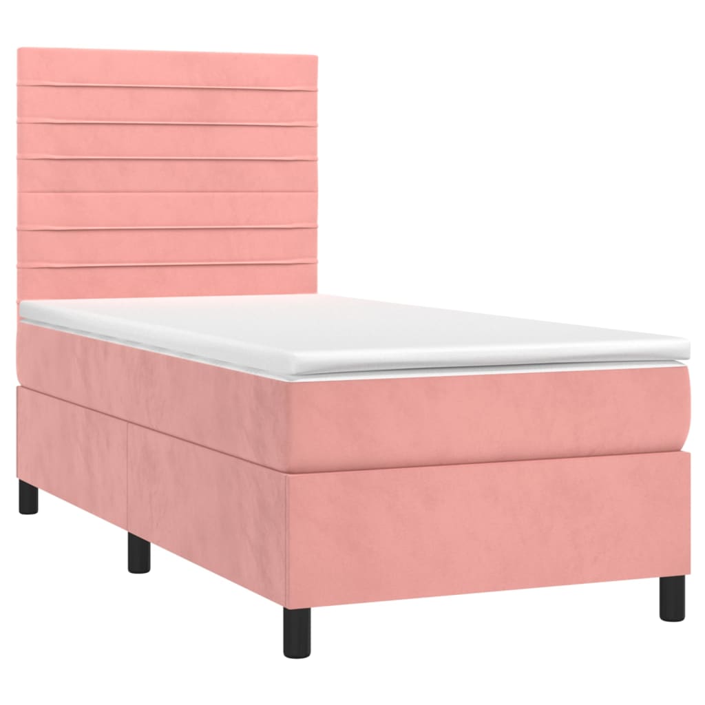 Letto a Molle con Materasso e LED Rosa 90x190 cm in Velluto - homemem39