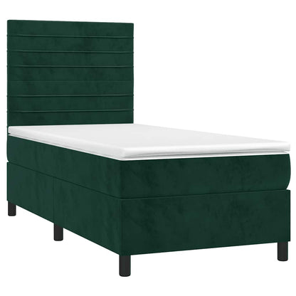 Letto a Molle con Materasso e LED Verde Scuro 90x200cm Velluto | homemem39
