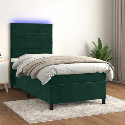 Letto a Molle con Materasso e LED Verde Scuro 90x200cm Velluto | homemem39