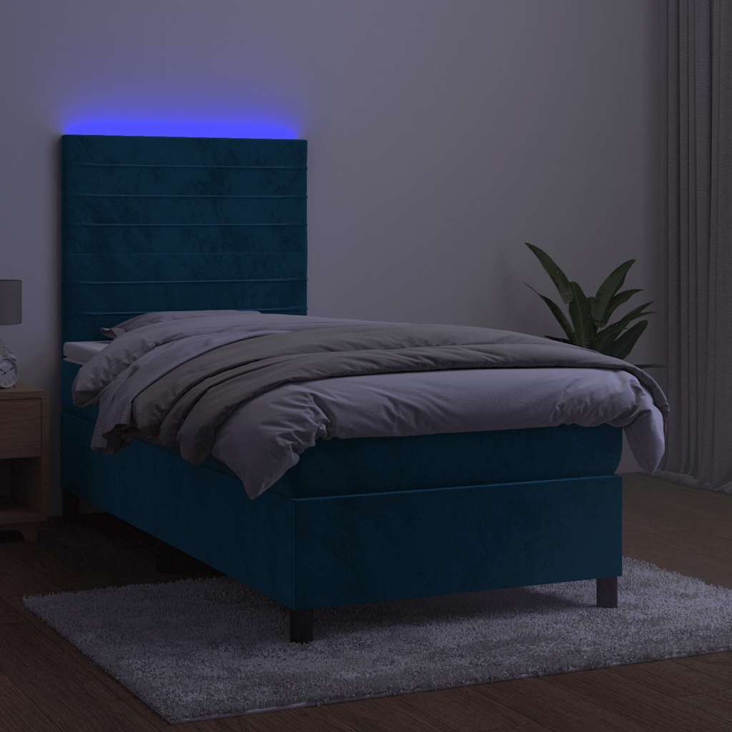 Letto a Molle con Materasso e LED Blu Scuro 100x200 cm