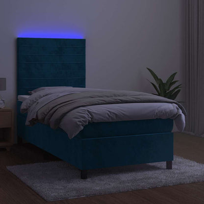 Letto a Molle con Materasso e LED Blu Scuro 100x200 cm