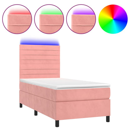 Letto a Molle con Materasso e LED Rosa 100x200 cm in Velluto - homemem39