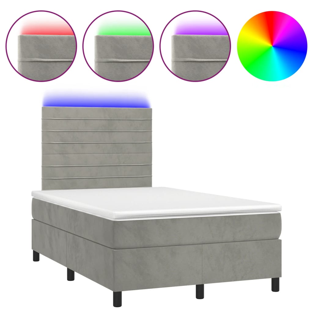 Letto a Molle Materasso e LED Grigio Chiaro 120x200 cm Velluto - homemem39