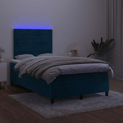 Letto a Molle con Materasso e LED Blu Scuro 120x200cm
