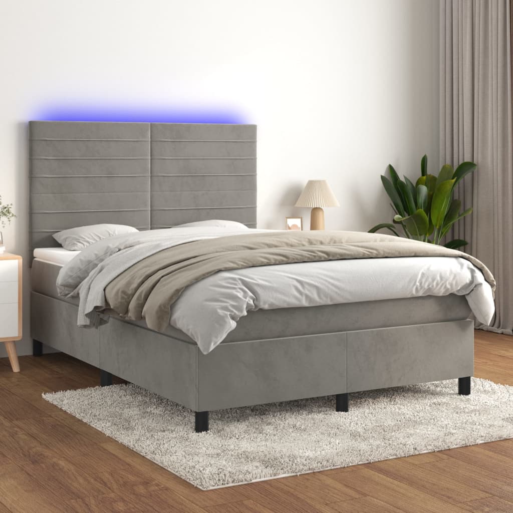 Letto a Molle Materasso e LED Grigio Chiaro 140x190 cm Velluto - homemem39