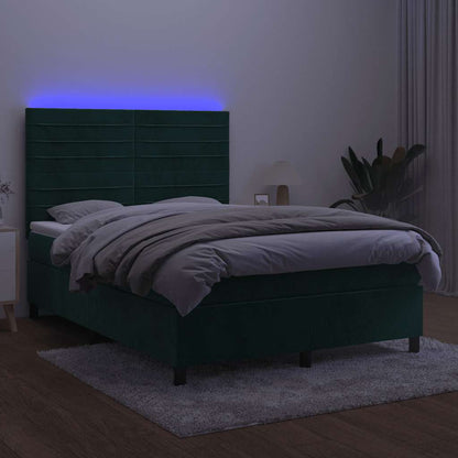 Letto a Molle con Materasso e LED Verde Scuro 140x190cm Velluto