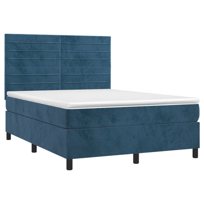 Letto a Molle con Materasso e LED Blu Scuro 140x190 cm - homemem39