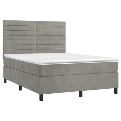 Letto a Molle Materasso e LED Grigio Chiaro 140x200 cm Velluto - homemem39