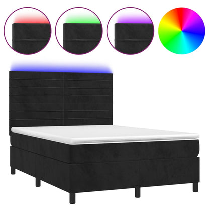 Letto a Molle con Materasso e LED Nero 140x200 cm in Velluto - homemem39