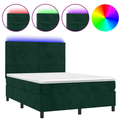 Letto a Molle con Materasso e LED Verde Scuro 140x200cm Velluto