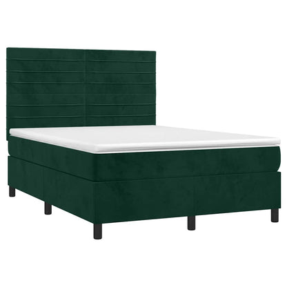 Letto a Molle con Materasso e LED Verde Scuro 140x200cm Velluto | homemem39