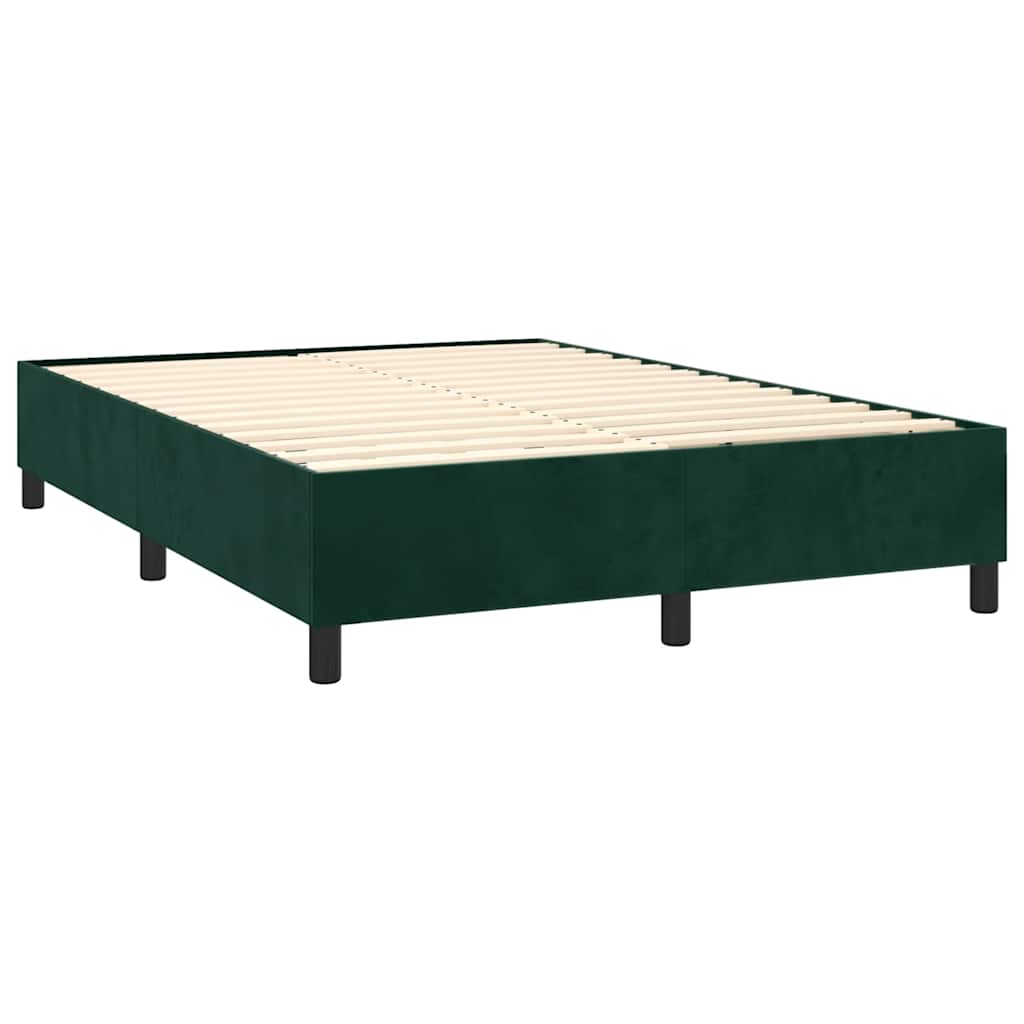 Letto a Molle con Materasso e LED Verde Scuro 140x200cm Velluto