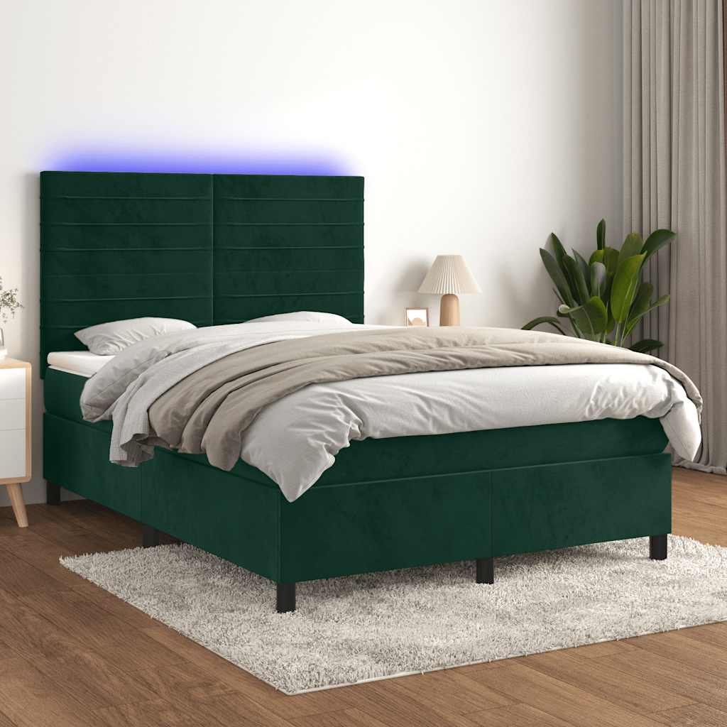 Letto a Molle con Materasso e LED Verde Scuro 140x200cm Velluto | homemem39